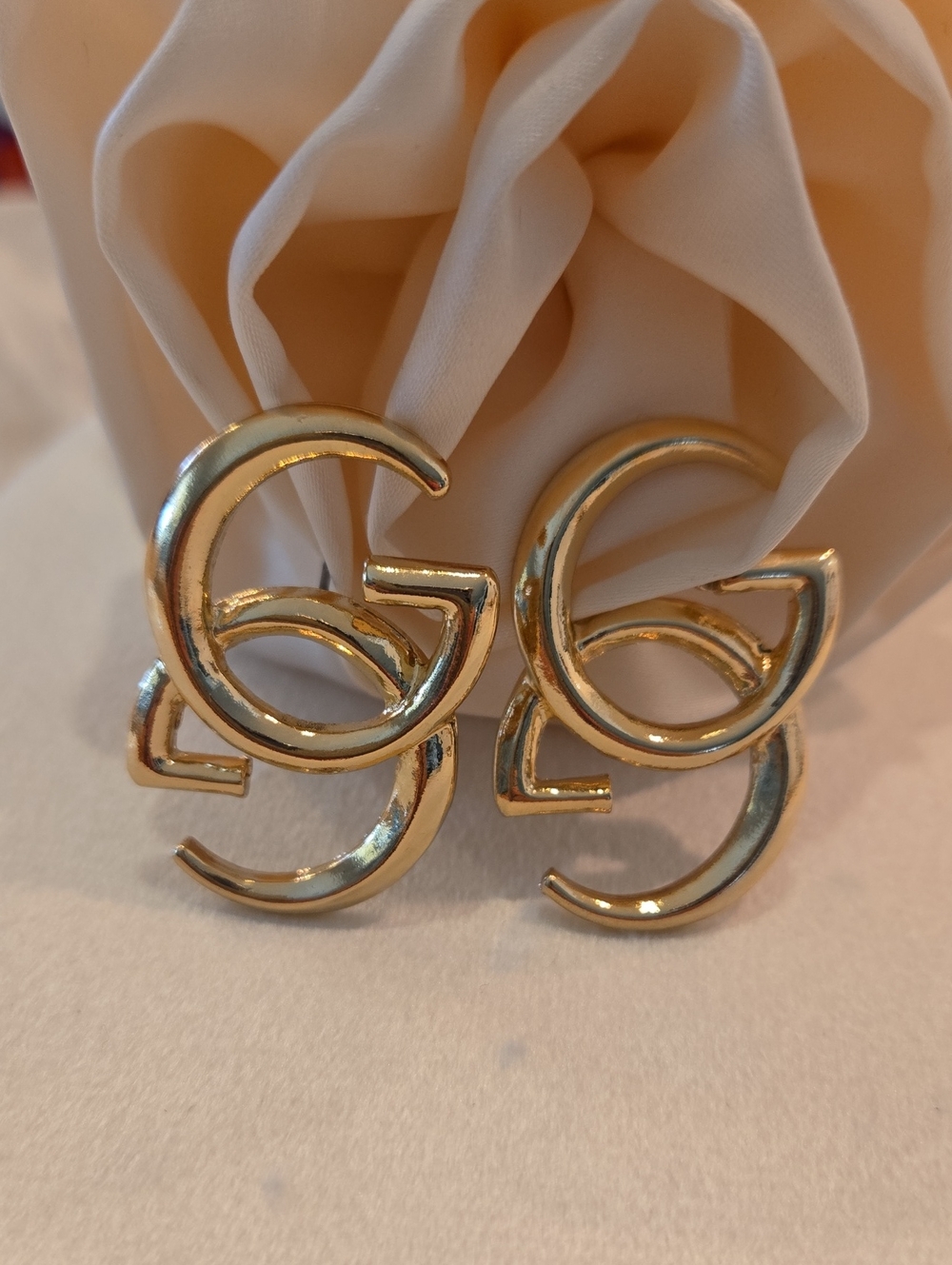 1.3" Gold Double G Lrge Earrings Designer Look 4 Less Special Purchase New